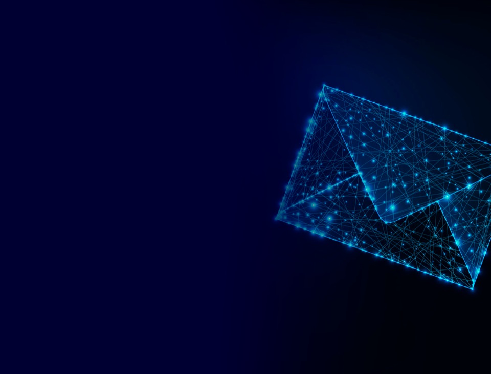 Ilustração de um envelope formado por linhas luminosas